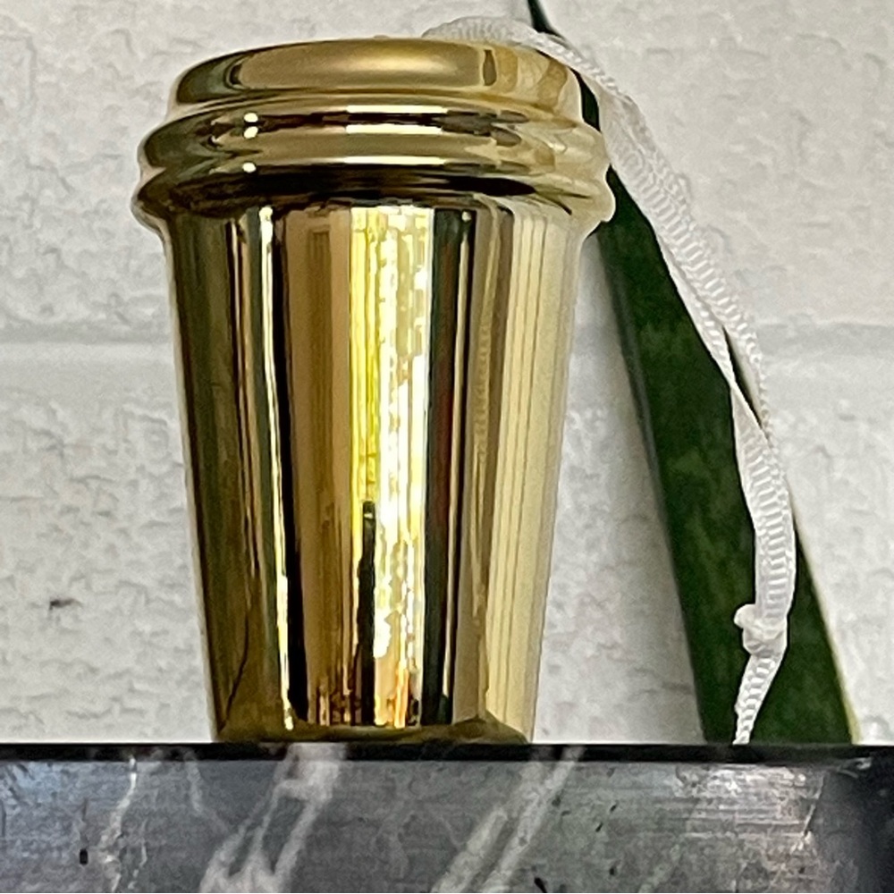 $10 SALE Starbucks Gold Drink Cup Ornament VTG Collectible Christmas Ceramic